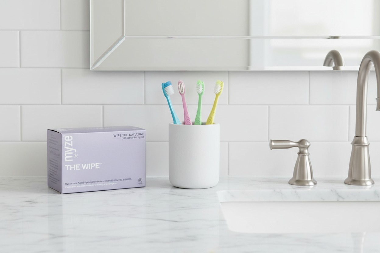 The Wipe for sensitive eyes natural bathroom vanity view